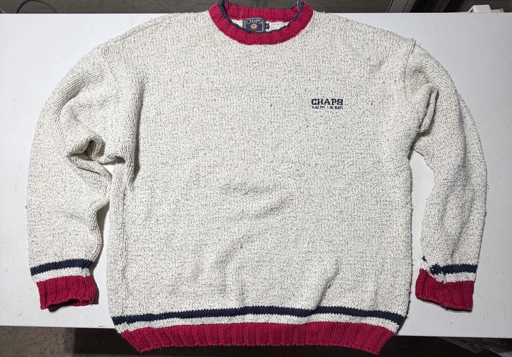 Vintage Chaps Ralph Lauren 100% Cotton Knit Sweater Made in USA XL